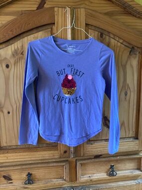Girls My Favorite Tee purple silver sequin cupcake long sleeve shirt size 14/16